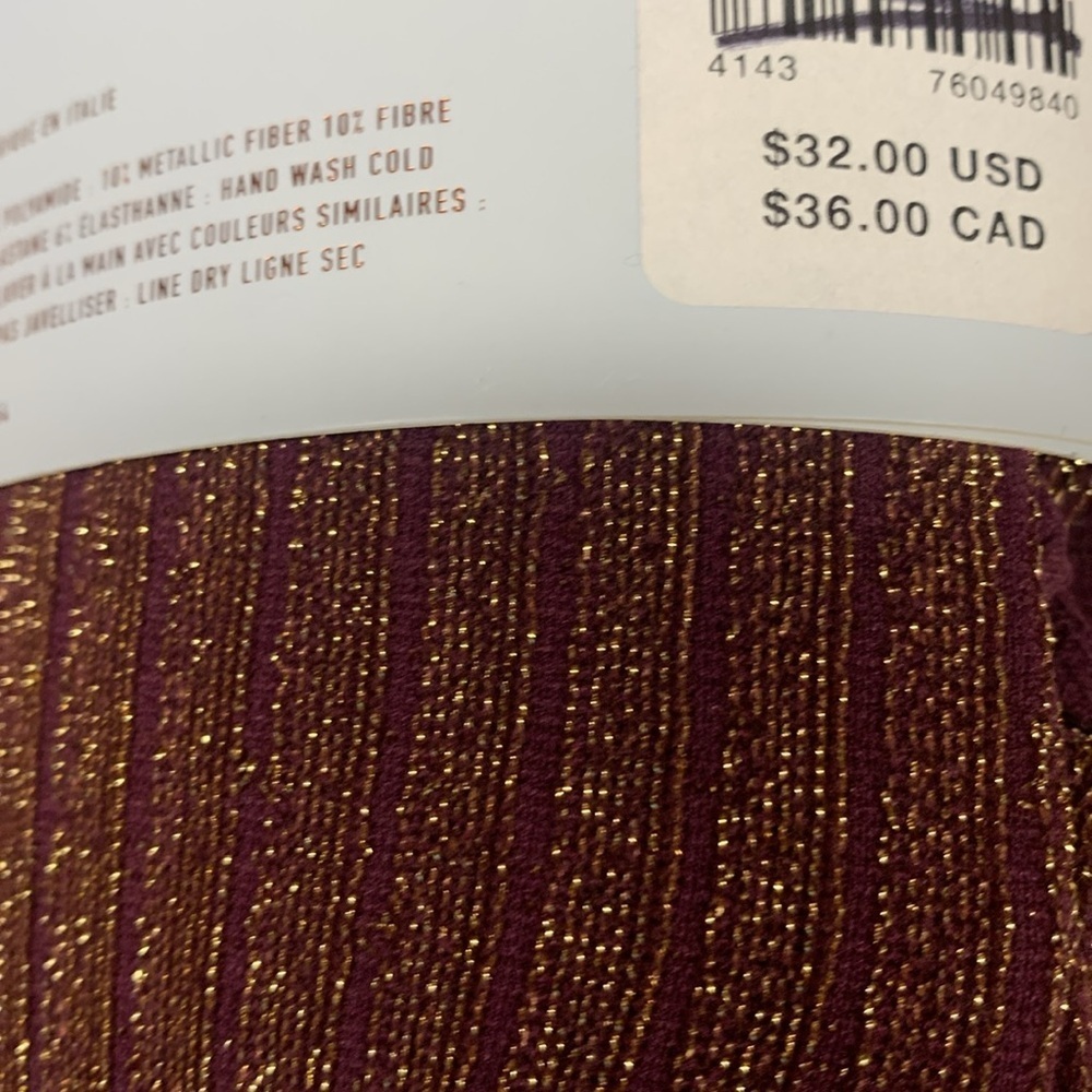Anthropologie lurex tights burgundy gold size medium new win package - Picture 4 of 4
